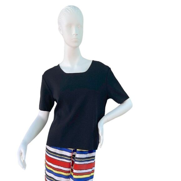 Max Mara Black 100% Wool Short Sleeve Fine Knit Top Sz XL, Made in Italy - Picture 1 of 16
